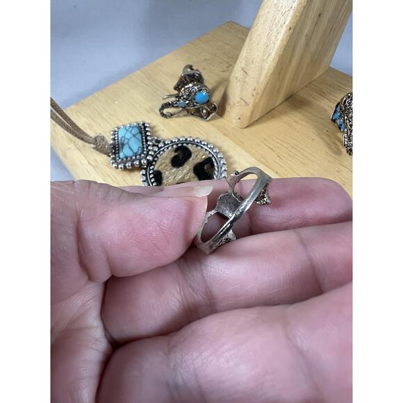 Silver Tone Turquoise Style Jewelry Set Leopard Print Western Boho Necklace SW - Picture 7 of 10